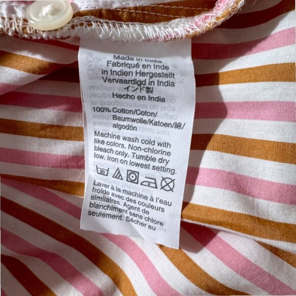 J CREW Pink Gold Brown Stripe Cotton Funnel Neck Blouse Tunic Top Womens M - Picture 5 of 6
